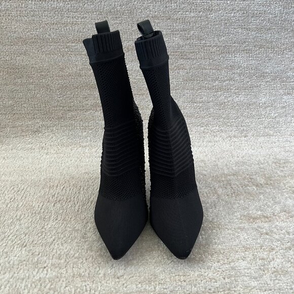 Steve Madden Maxwelle Black Pointed Toe Knit Heeled Booties Boots Shoes 8.5 - Picture 3 of 9